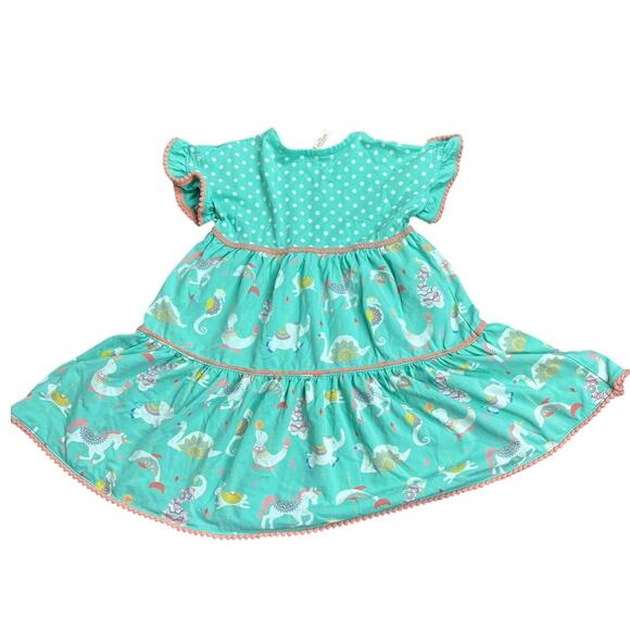 Matilda Jane Girls Size 4 Dress – Aqua Polka Dot Circus Animal Print Boho - Picture 5 of 5
